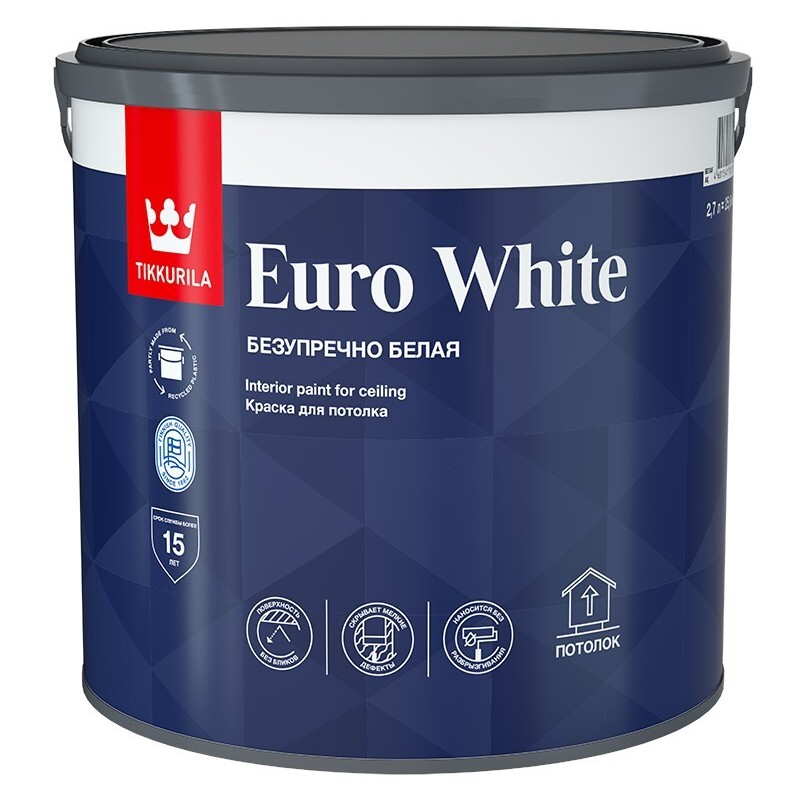Краска для потолка EURO WHITE гл/мат 9 л.