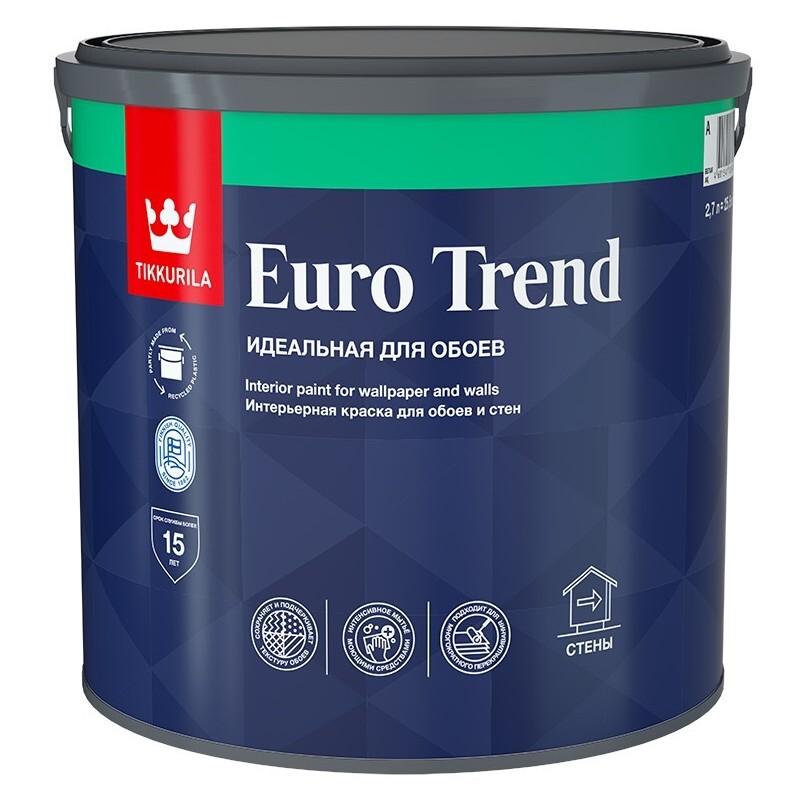 Краска для обоев и стен EURO TREND мат 9 л.